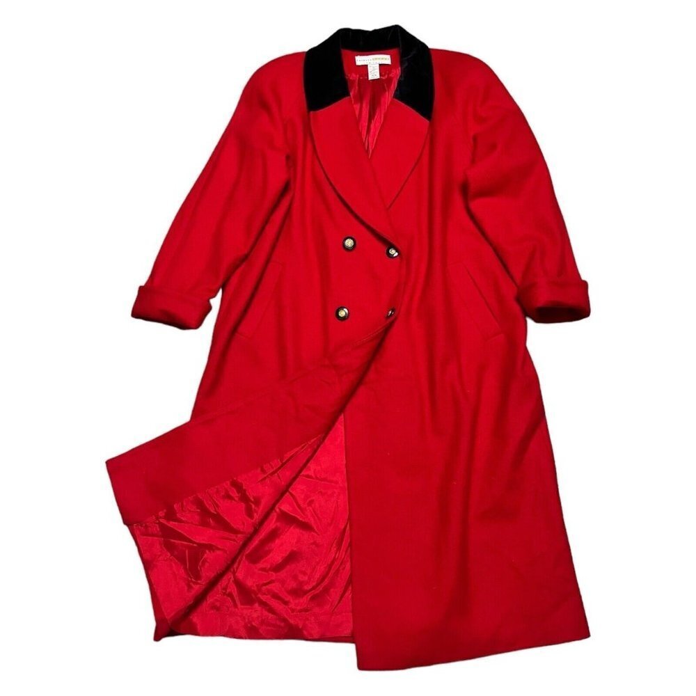 STUNNING Vintage 80s 90s Luxury Red Designer KATHRYN DEENE Recycled Wool Coat 14